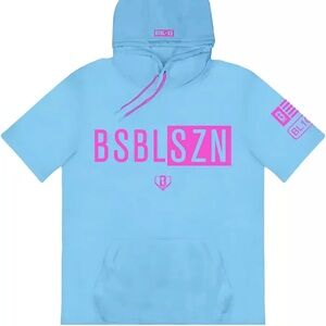 Baseball lifestyle 101 Hoodie in Light Blue with Pink Logo -  Adult Med